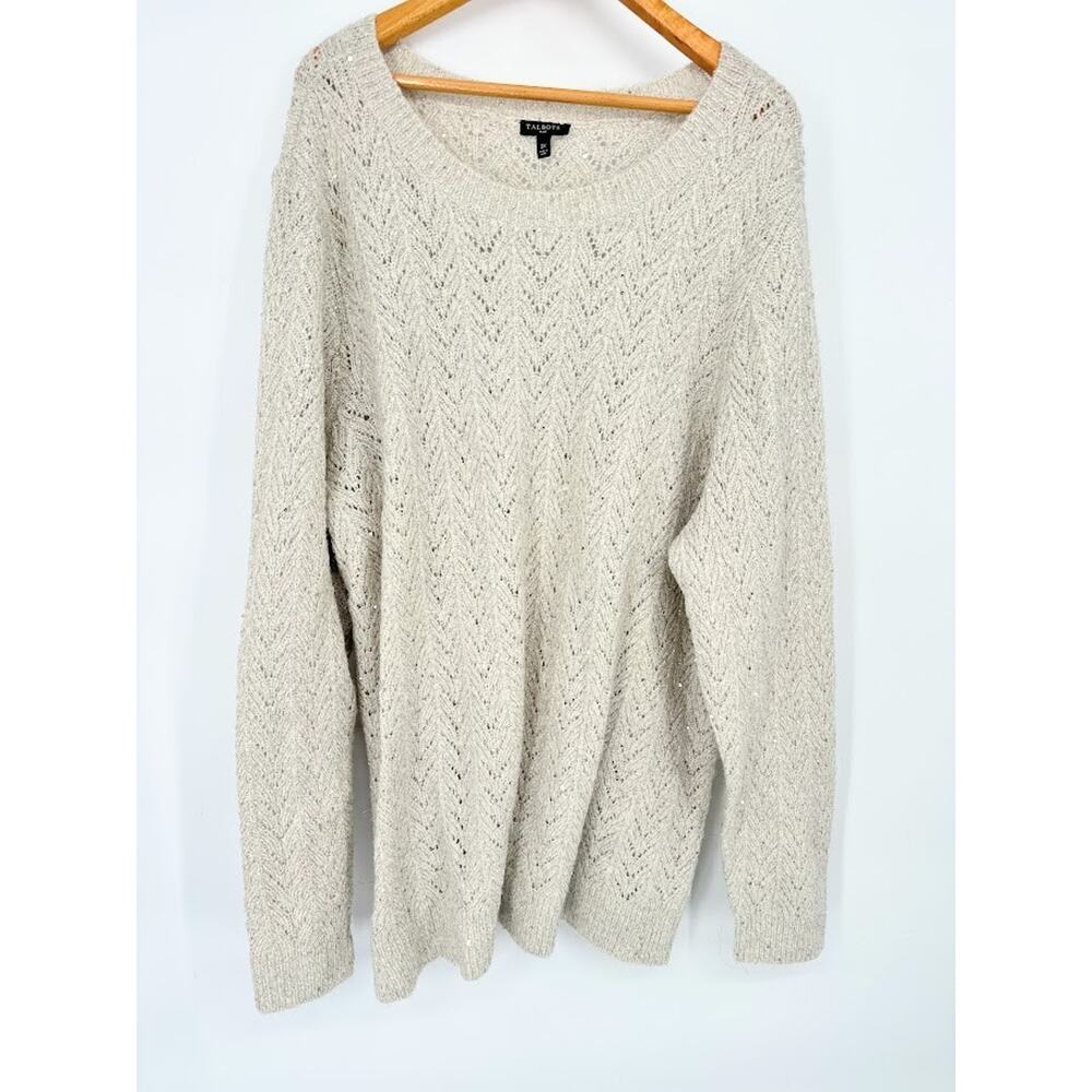 Talbots Open Knit Sweater Ivory Womens‎ 2X Sparkle Sequin Party Neutral Holiday
